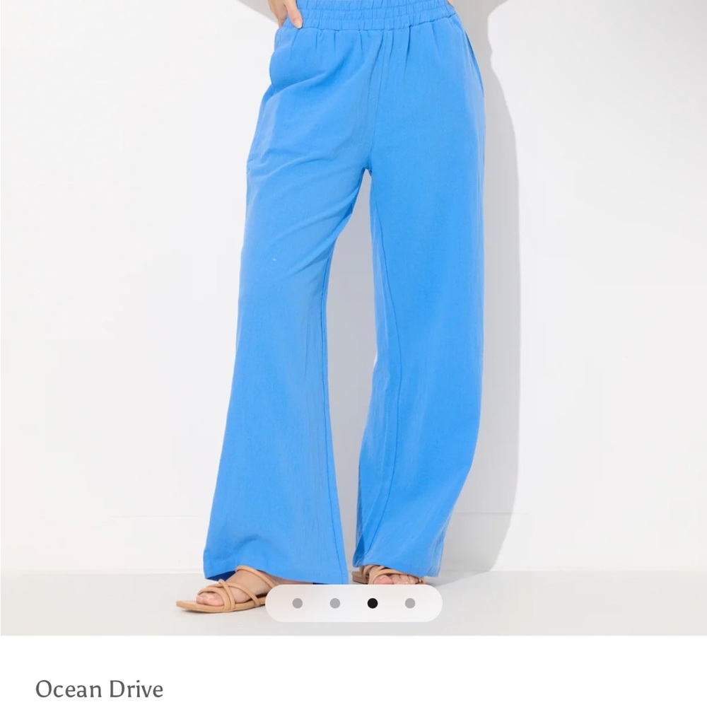Ocean Drive Gauze Wide-Leg Pull-On Pants in Bright Blue